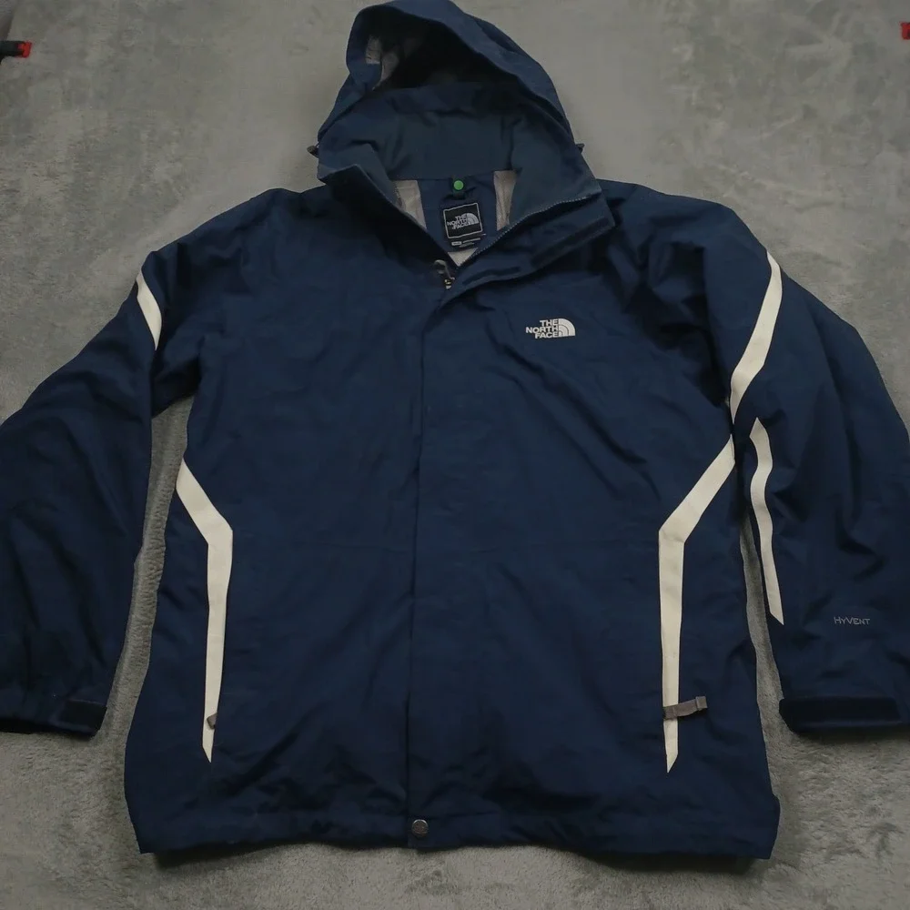 North Face Jacket Mens Medium Blue Full Zip Hooded Outdoor Hyvent